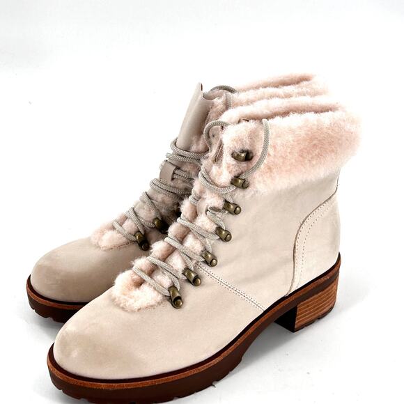 Kork Ease Winslet Ankle Boots 8.5 White NWOT Leather Fur Combat Lace Booties - Picture 4 of 10